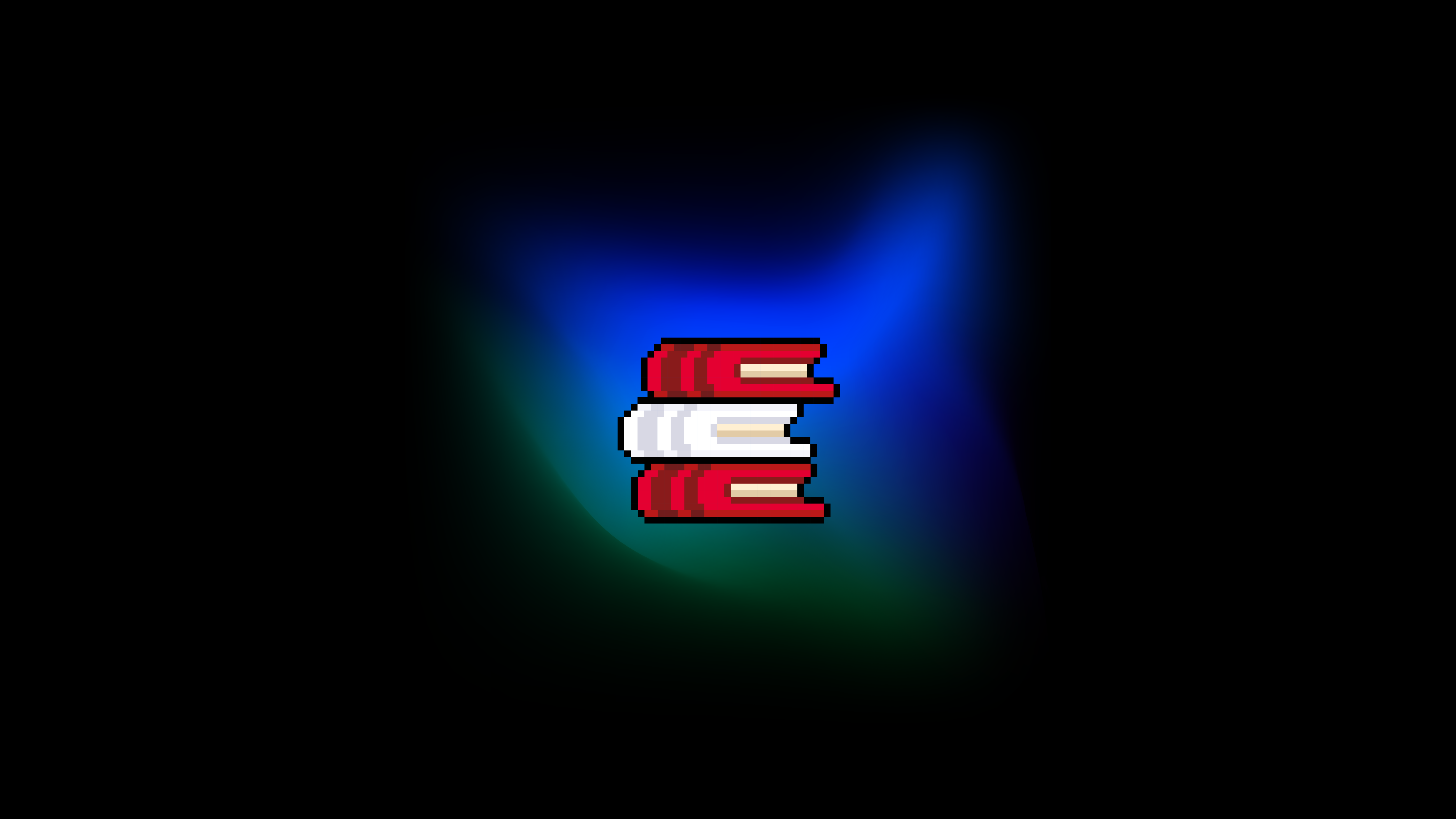 red book emoji in the middle of a blue gradient aurora background.