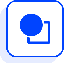 A blue and white icon of a circle and square.