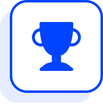 A blue and white icon of a trophy.