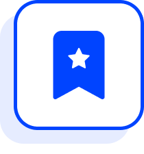 A blue and white icon of a bookmark with a star in the middle.