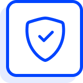 Blue icon of a shield and check mark