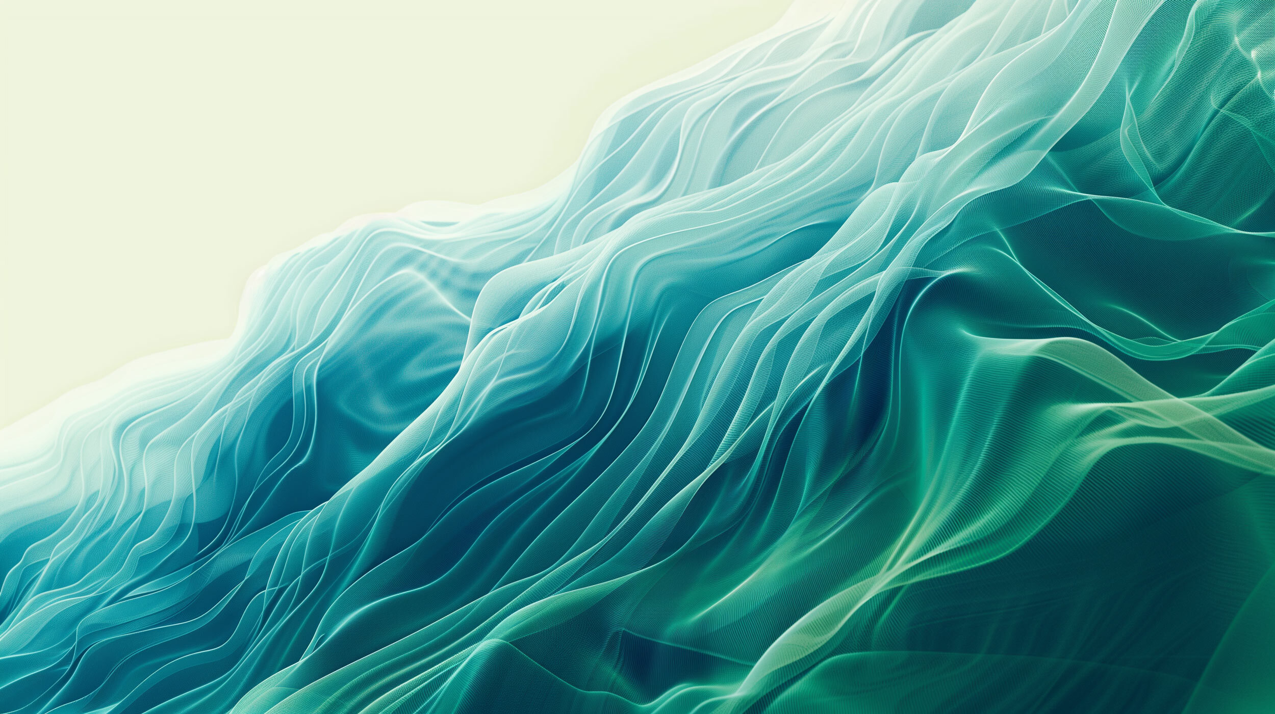 A series of fluid transparent teal and blue waves in the shape of regression data.